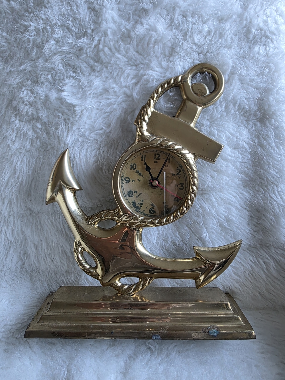 Vintage Solid Brass Gold Anchor Table Clock
